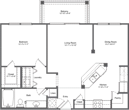 1x1 floor plan
