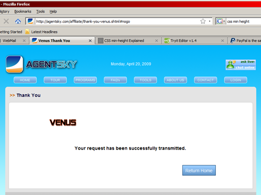 Orion Thank You Page Screen Shot