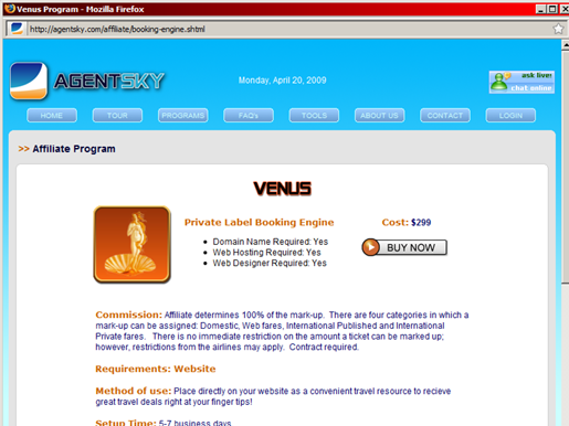 Venus Program Page Screen Shot